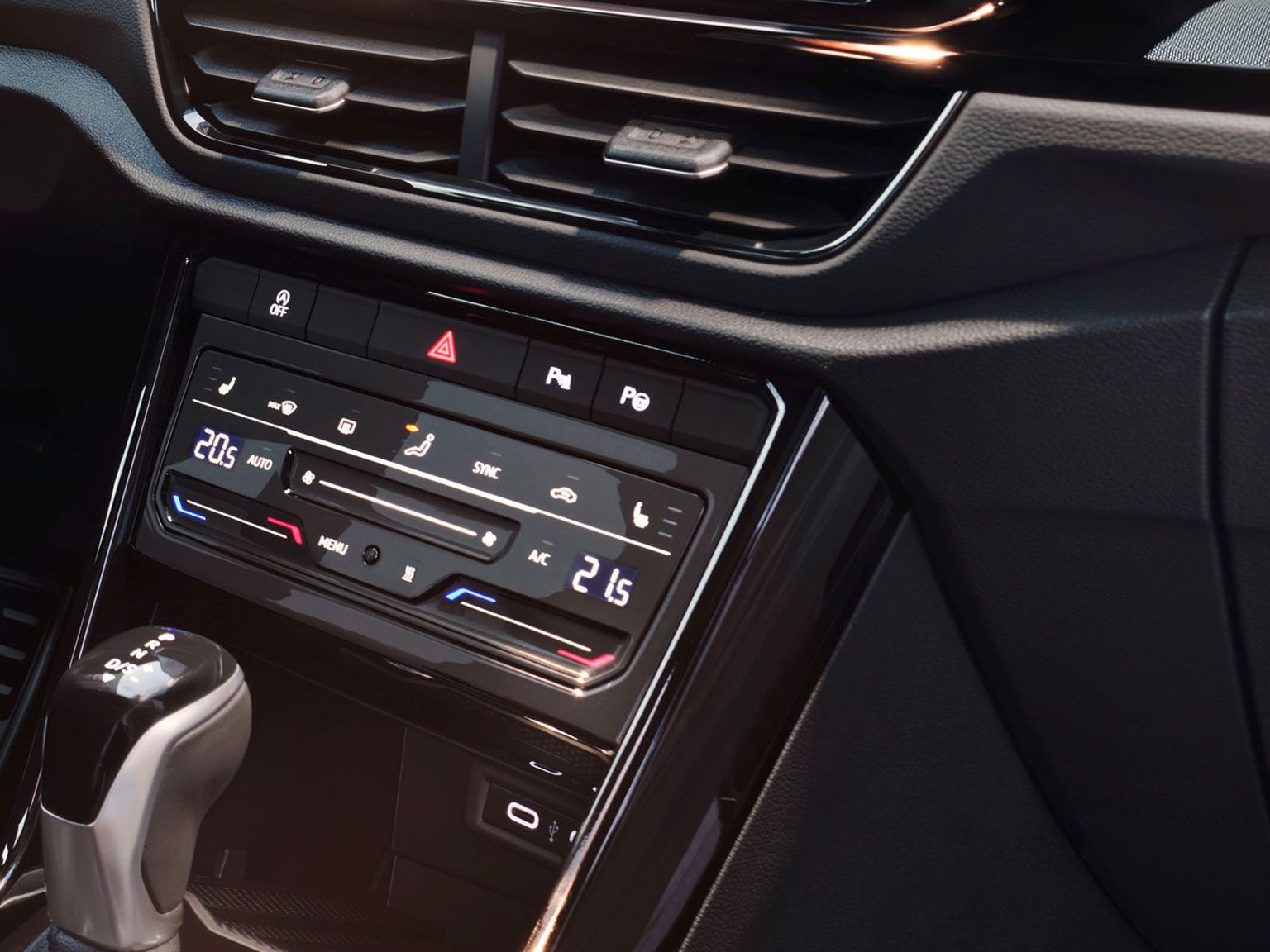 VW T-Roc Interieur, Detailansicht der Cliamtronic mit Touch-Bedienung